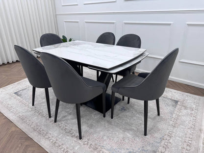 LUMIA EXTEND DINING SET WITH CLARA CHAIRS – BLACK LEGS