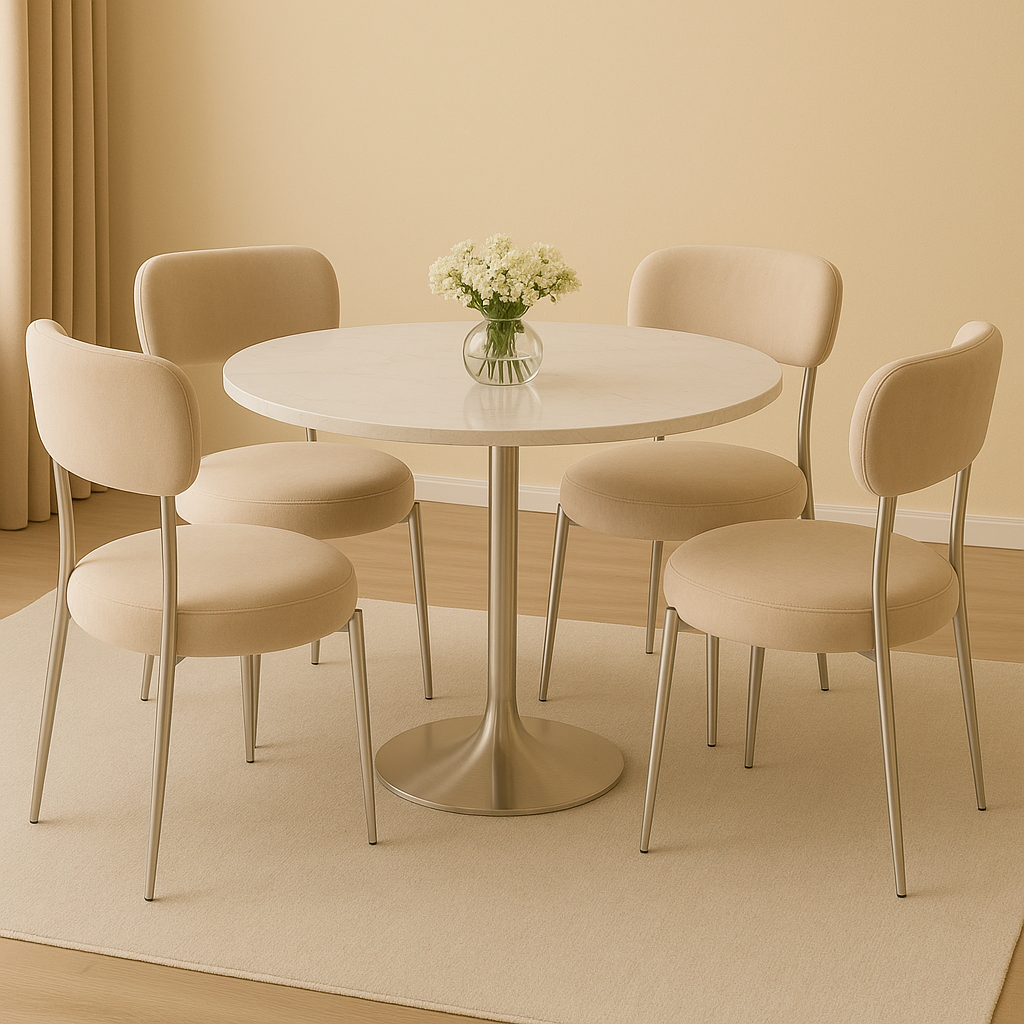 LUXE DINING SET-VELVET-BEIGE-SILVER
