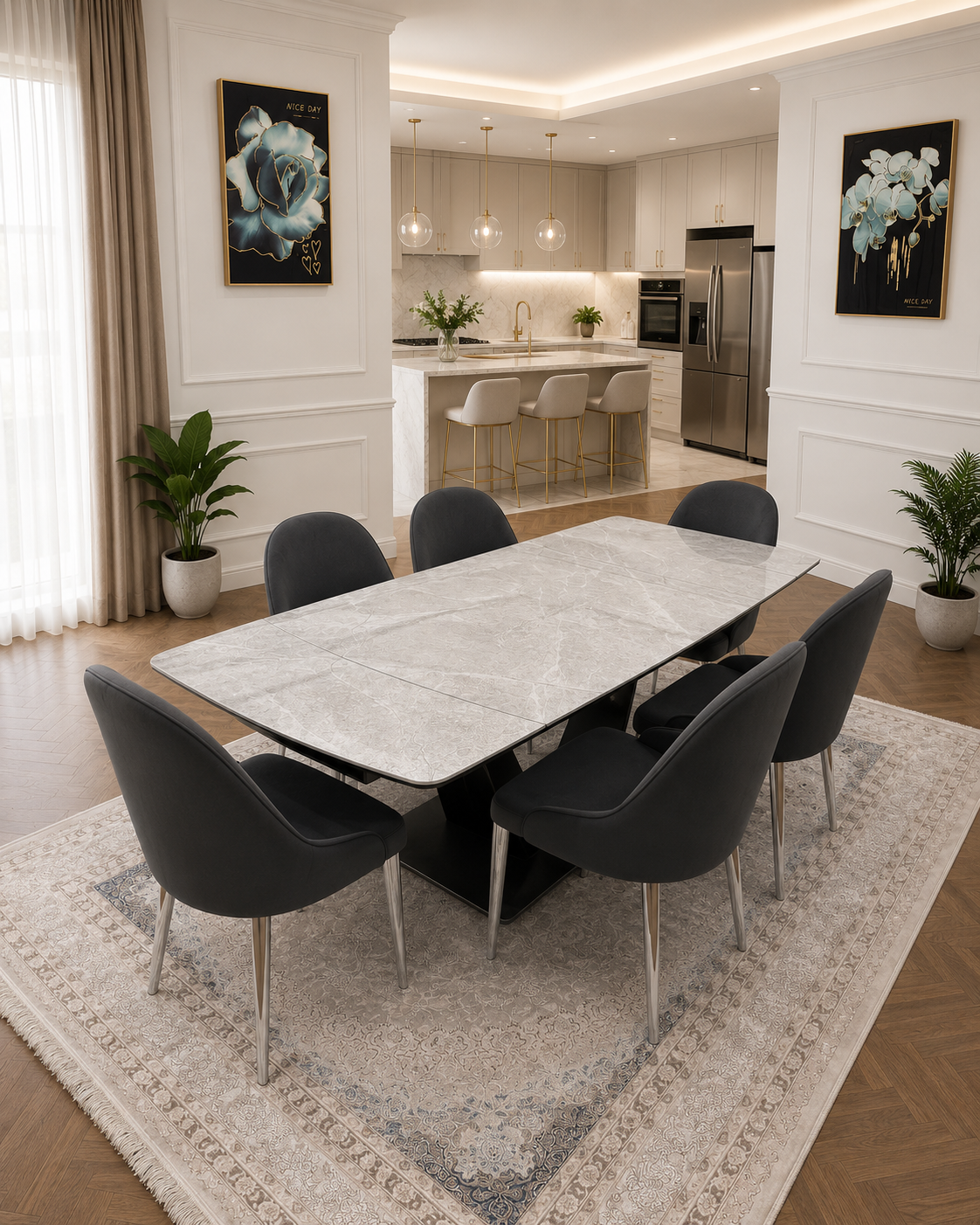 CLARA DINING TABLE SET -SILVER