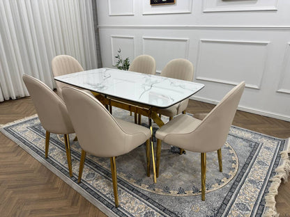 LUXORA Luxury Marble-Effect Dining Table Set  – Gold Legs