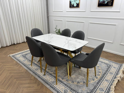LUXORA Luxury Marble-Effect Dining Table Set  – Gold Legs