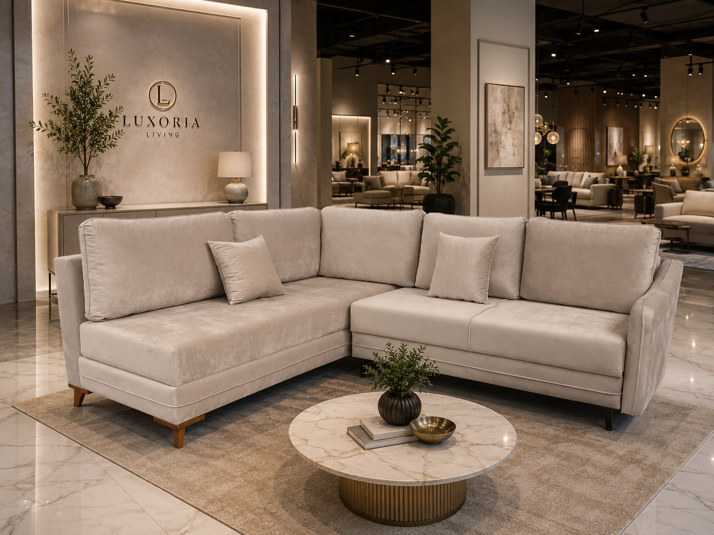 Q&amp;P Furniture Oxford corner sofa bed with storage, featuring plush cushions and a sleek fabric design in a modern living room setting.