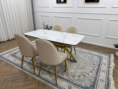 LUXORA Luxury Marble-Effect Dining Table Set  – Gold Legs