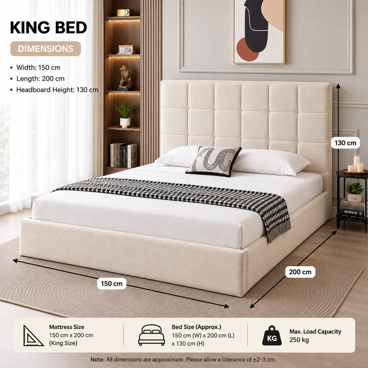 White Smoke Velora Panel Upholstered Storage Bed – Modern Grey &amp; Beige Bed with Hydraulic Lift