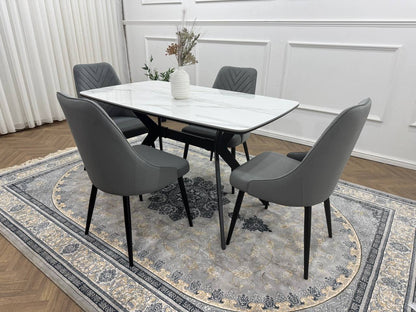 Rovella Luxury Marble-Effect Dining Set – 4 or 6 Grey Chairs