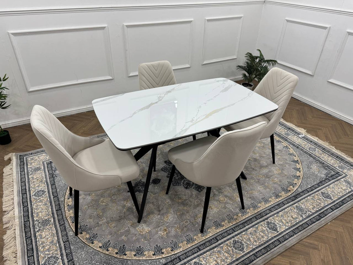 Rovella Luxury Marble-Effect Dining Set – 4 or 6 Grey Chairs