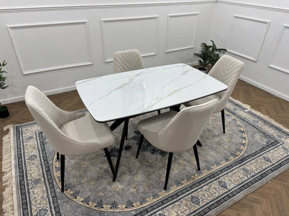Rovella Luxury Marble-Effect Dining Set – 4 or 6 Grey Chairs