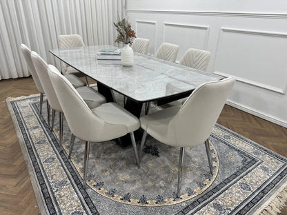Roma Luxury Extendable Grey Marble-Effect Dining Table Set with 6 or 8 Grey Chairs