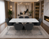 Q&P Furniture Clara dining table set in silver, featuring a modern dining table with sleek, polished finish and matching chairs.