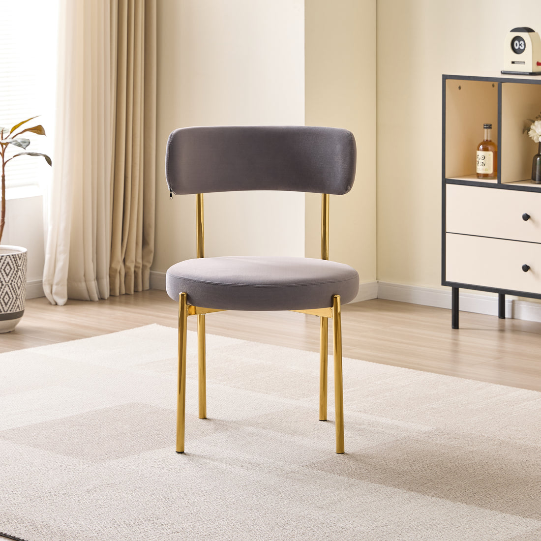 LUXE DINING SET-VELVET-LIGHT GREY-GOLD