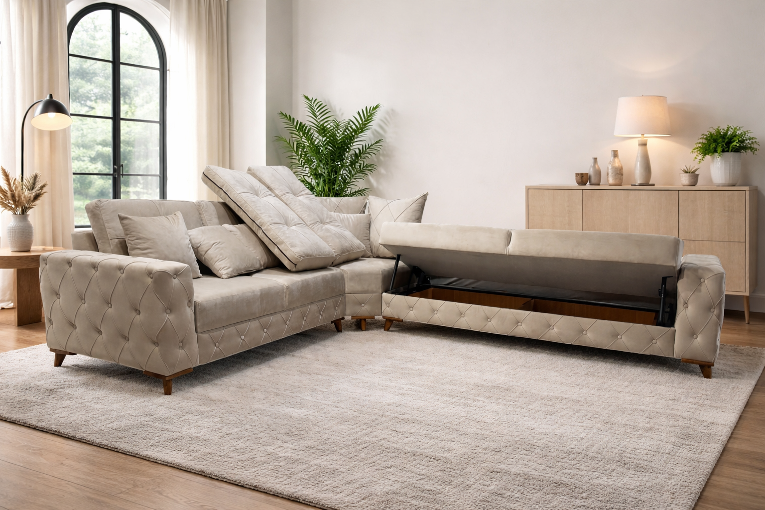 Lovely Corner Sofa- Velvet Corner Sofa Bed With Storage