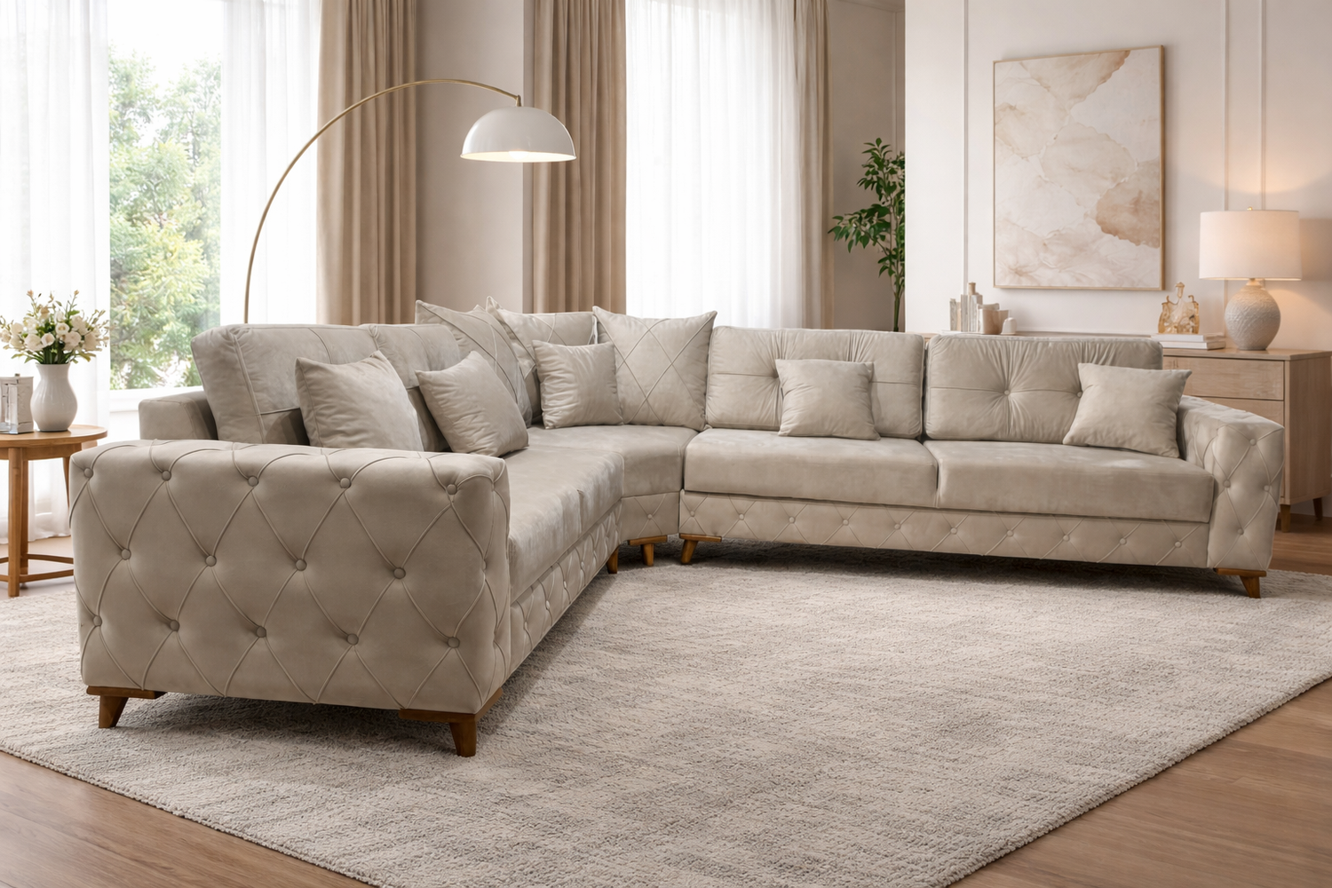 Lovely Corner Sofa- Velvet Corner Sofa Bed With Storage