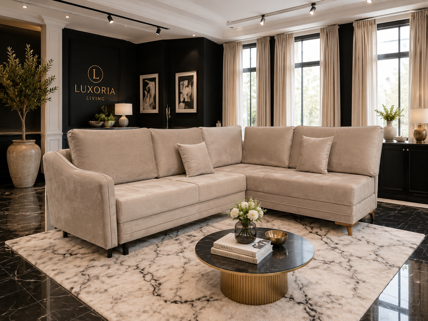 Q&amp;P Furniture Oxford corner sofa bed with storage, showcasing plush fabric upholstery and a convertible design with hidden storage compartments.