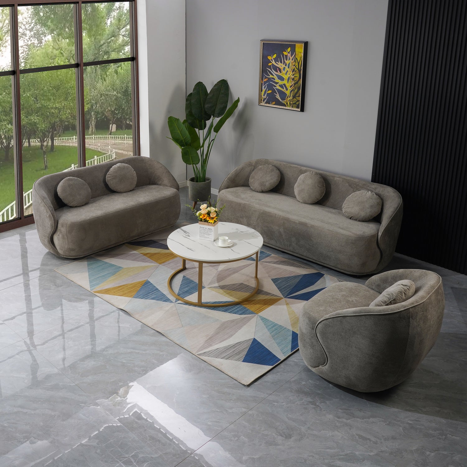 Q &amp; P Furniture Luna sofa set with plush cushions and modern design, shown in a cozy living room setting.