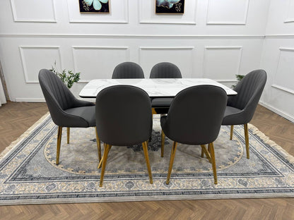 LUXORA Luxury Marble-Effect Dining Table Set  – Gold Legs