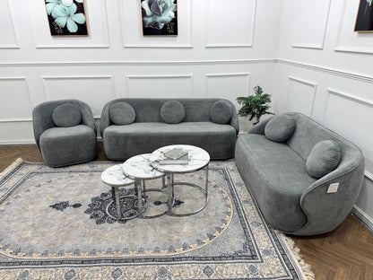 Q &amp; P Furniture Luna sofa set with plush cushions and modern design, shown in a cozy living room setting.