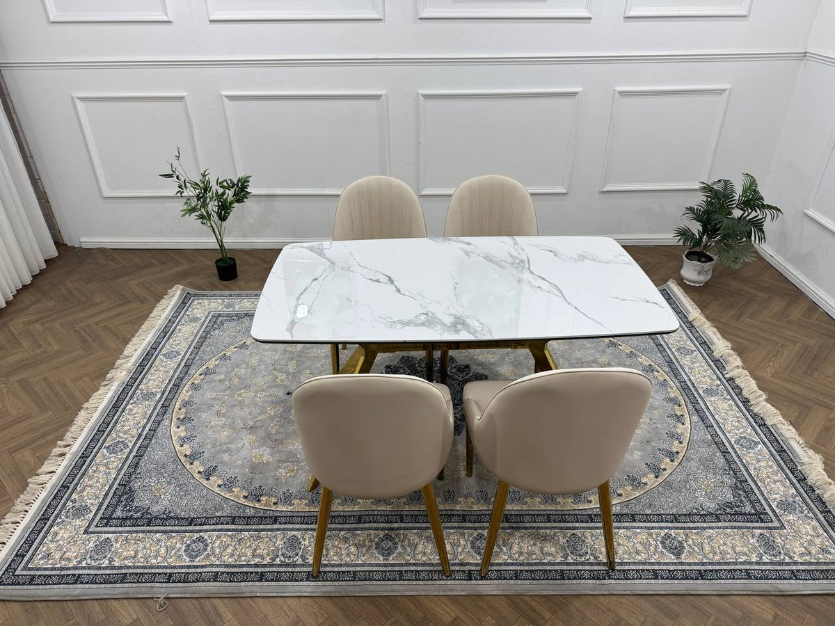 LUXORA Luxury Marble-Effect Dining Table Set  – Gold Legs