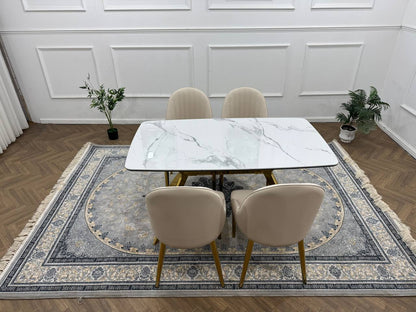 LUXORA Luxury Marble-Effect Dining Table Set  – Gold Legs