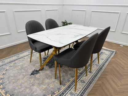 LUXORA Luxury Marble-Effect Dining Table Set  – Gold Legs