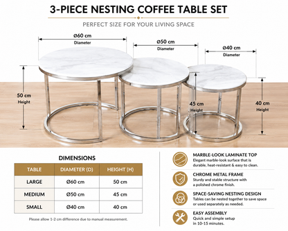 Milan 3-Piece Silver Nesting Coffee Table Set