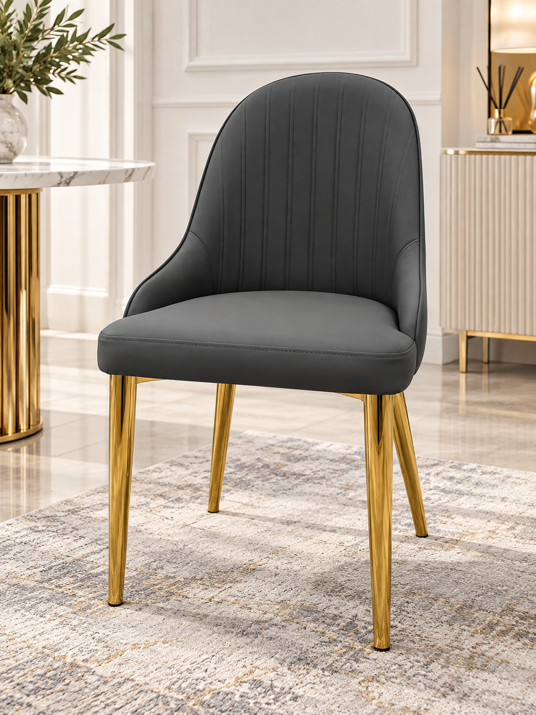 LUXORA Luxury Marble-Effect Dining Table Set  – Gold Legs