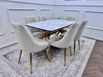 Q&amp;P Furniture Paris dining table set with wooden table and matching chairs, ideal for modern kitchen or dining room decor.