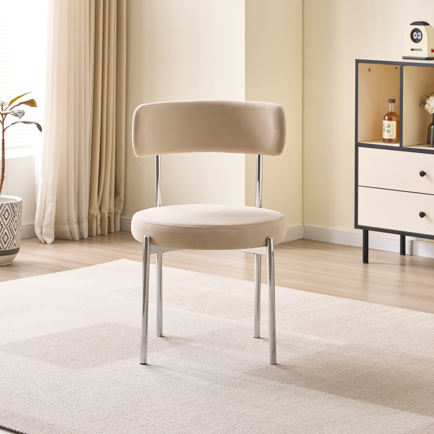 LUXE DINING SET-VELVET-BEIGE-SILVER