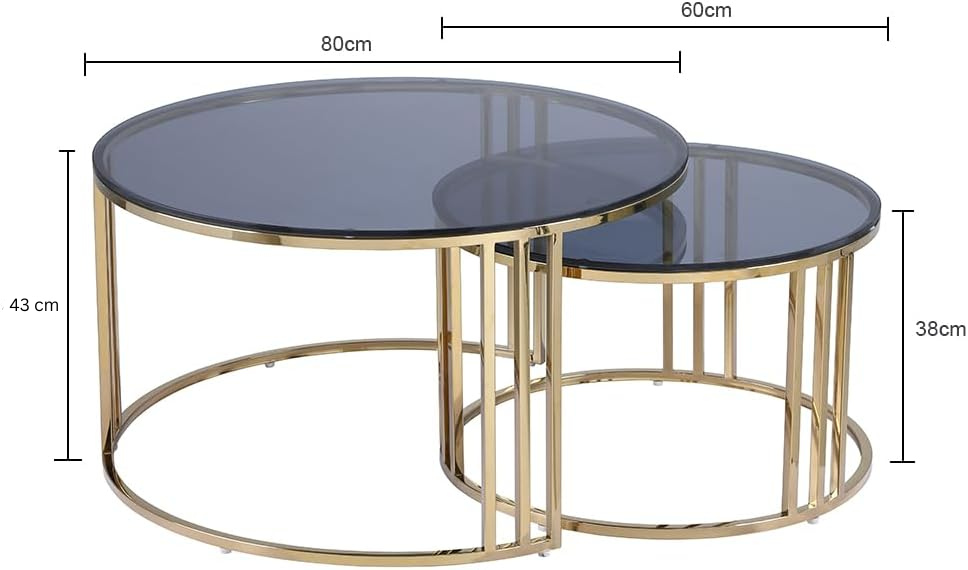 Luna 2-Piece Gold &amp; Smoked Glass Nesting Coffee Table Set