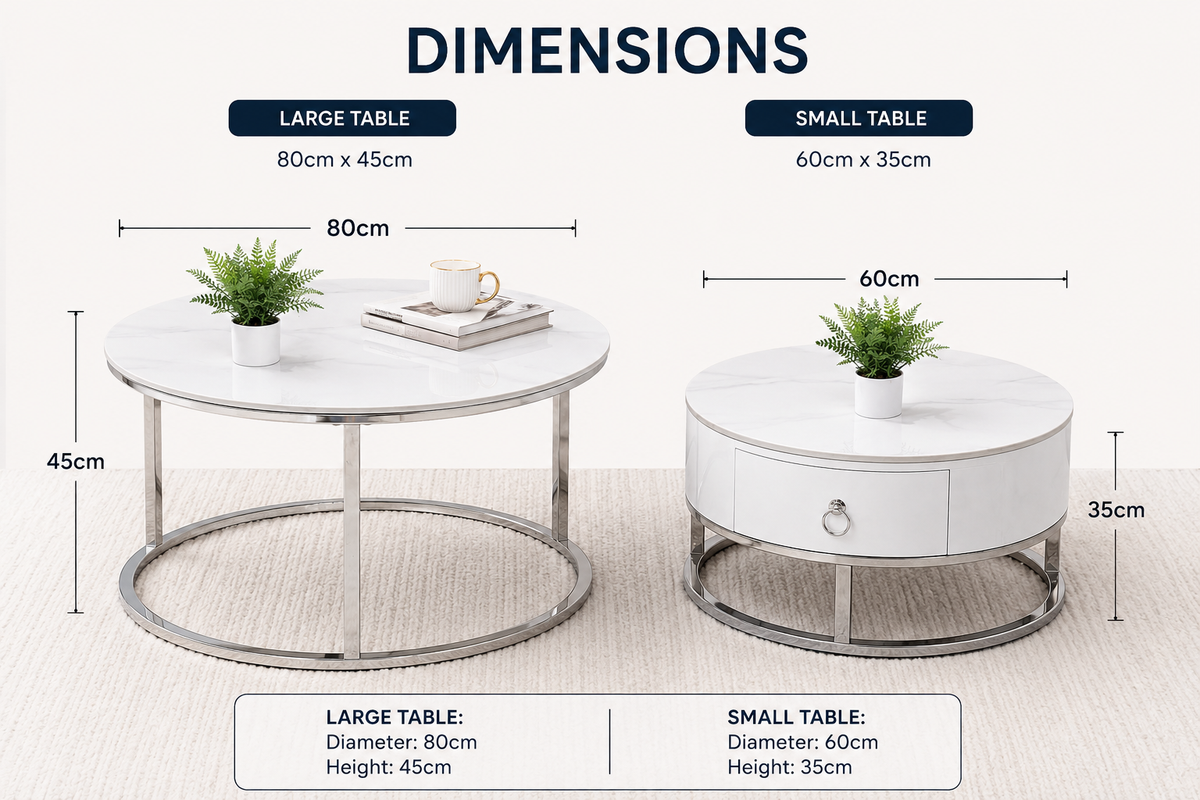 Opal Nesting Coffee Table Set with Storage Drawer – Marble Effect
