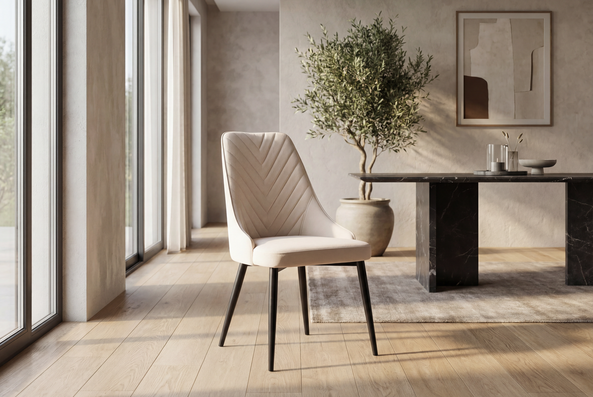 Rovella Luxury Marble-Effect Dining Set – 4 or 6 Grey Chairs