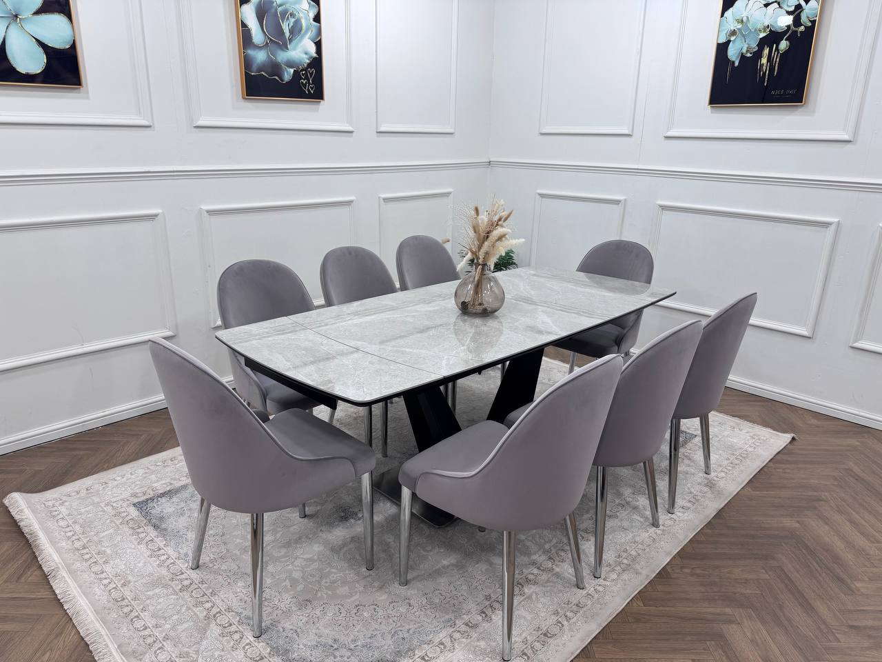 CLARA DINING TABLE SET -SILVER
