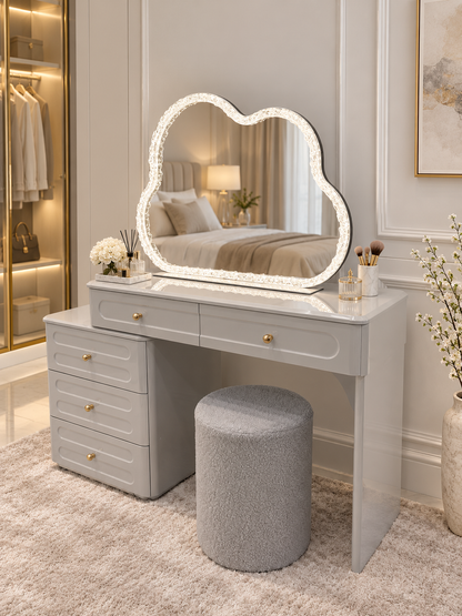 Elan Luxury Dressing Table with LED Mirror &amp; Stool