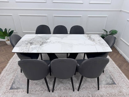 LUMIA EXTEND DINING SET WITH CLARA CHAIRS – BLACK LEGS