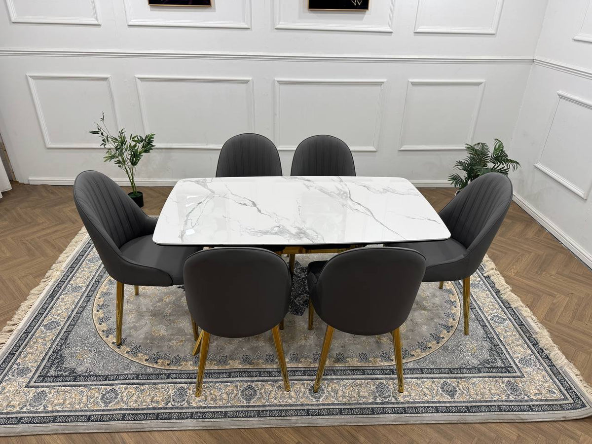 LUXORA Luxury Marble-Effect Dining Table Set  – Gold Legs