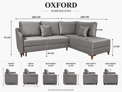 Q&amp;P Furniture Oxford corner sofa bed with built-in storage, featuring plush cushions and a modern design in a living room setting.