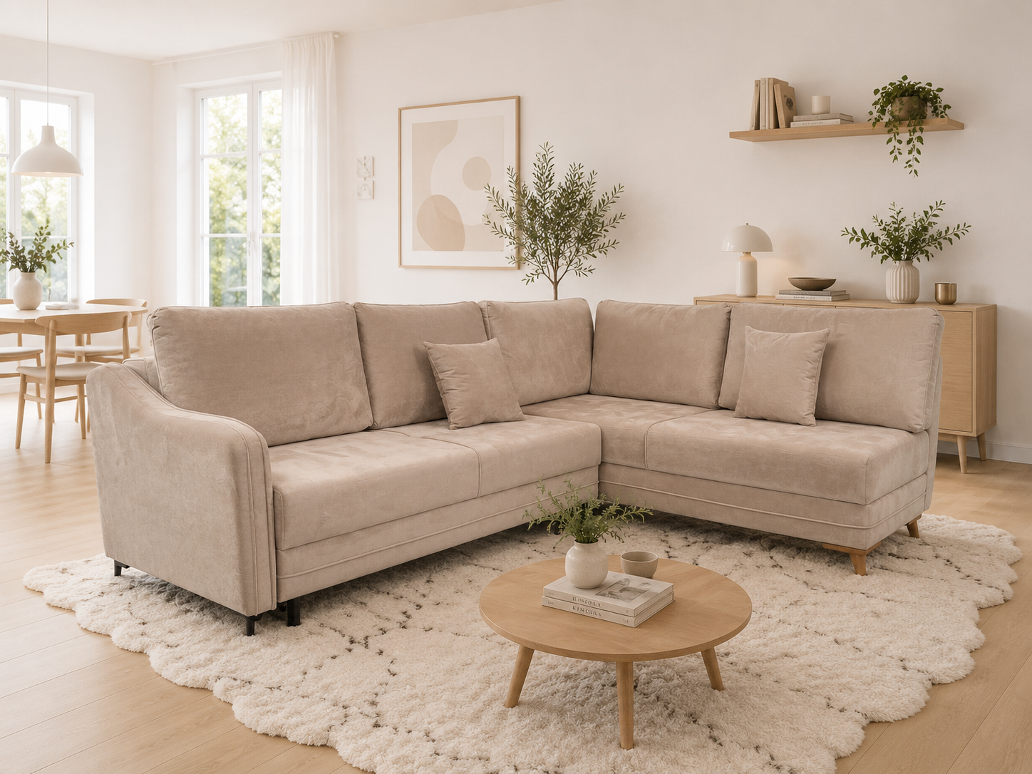 Q&amp;P Furniture Oxford corner sofa bed with storage, featuring plush fabric upholstery and modern design for versatile living space.