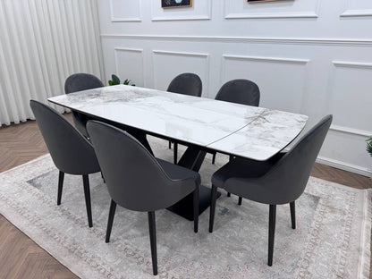 LUMIA EXTEND DINING SET WITH CLARA CHAIRS – BLACK LEGS