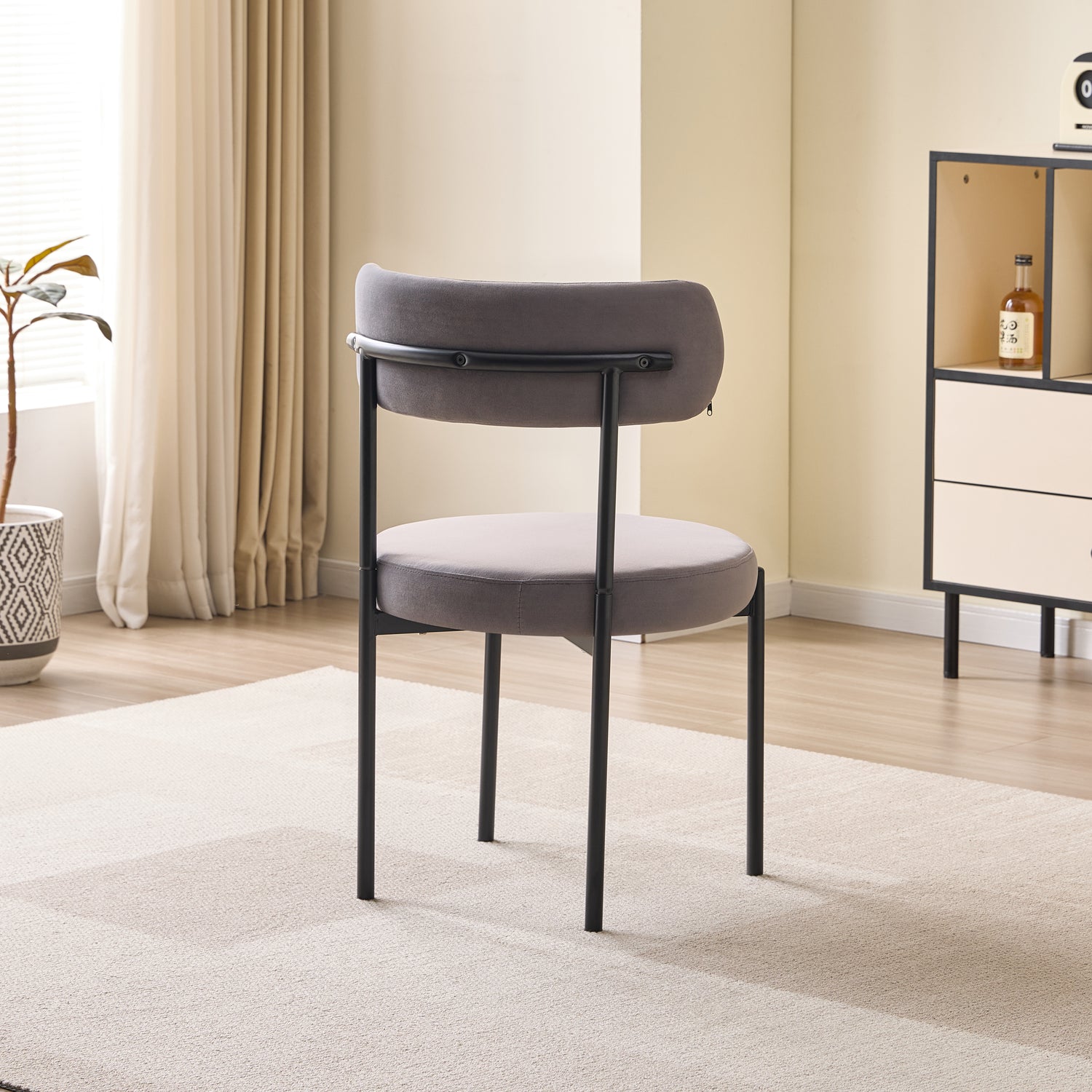LUXE DINING SET-VELVET-LIGHT GREY-BLACK