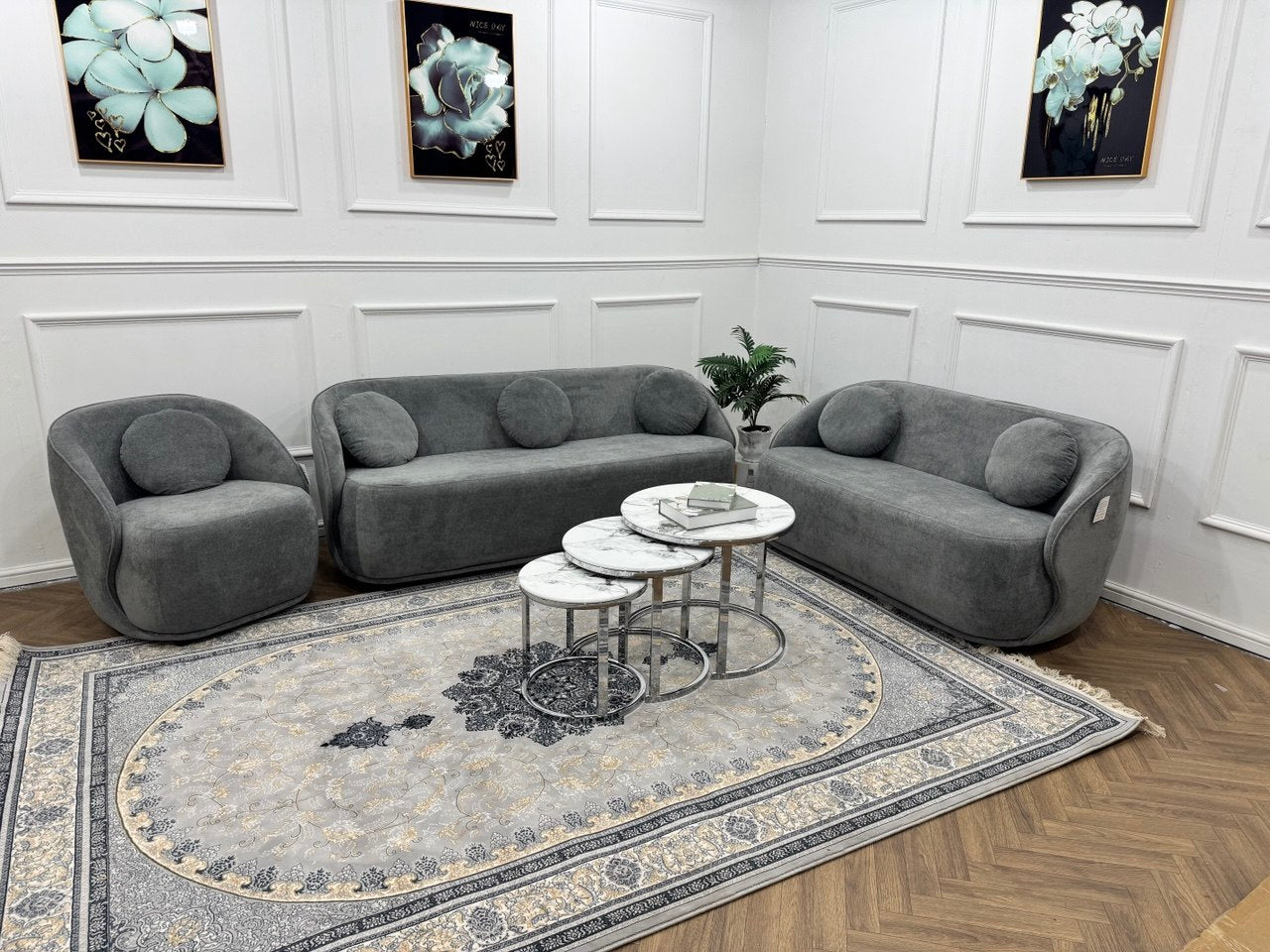 Q &amp; P Furniture Luna sofa set with plush cushions and modern design, arranged in a stylish living room setting.