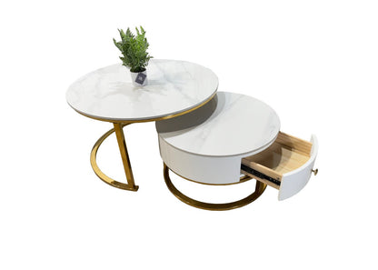 Opal Nesting Coffee Table Set with Storage Drawer – Marble Effect