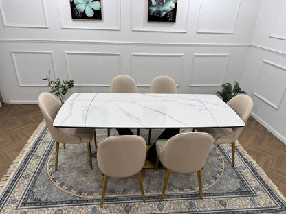 Elara Luxury Extendable Marble-Effect Dining Table Set