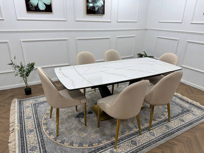 Elara Luxury Extendable Marble-Effect Dining Table Set