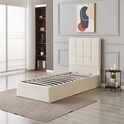 Cube Square Velvet Ottoman Storage Bed Frame with Gas Lift Storage