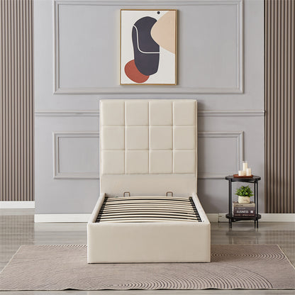 Cube Square Velvet Ottoman Storage Bed Frame with Gas Lift Storage