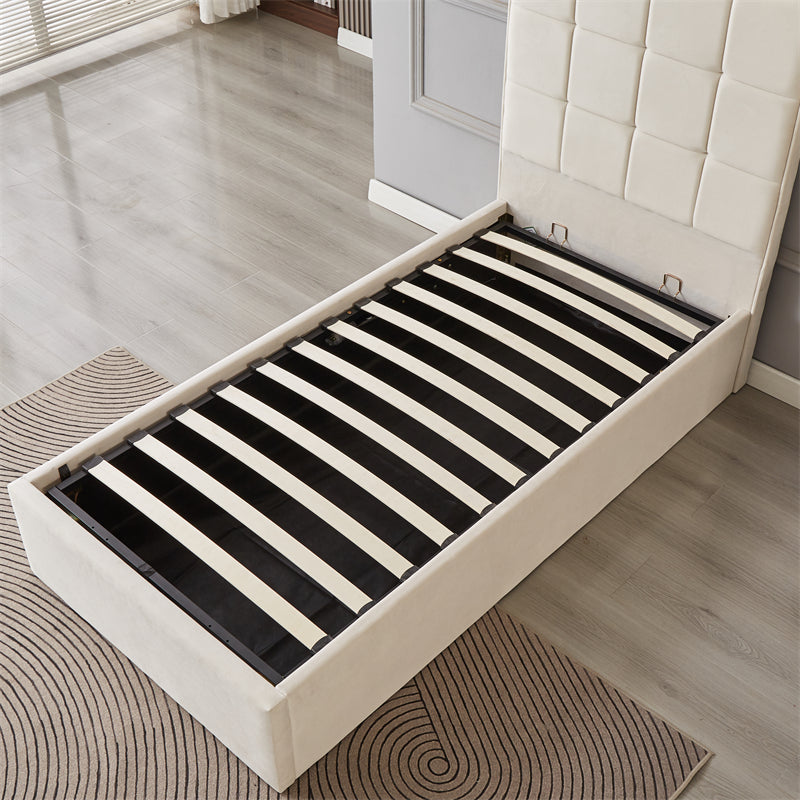Cube Square Velvet Ottoman Storage Bed Frame with Gas Lift Storage