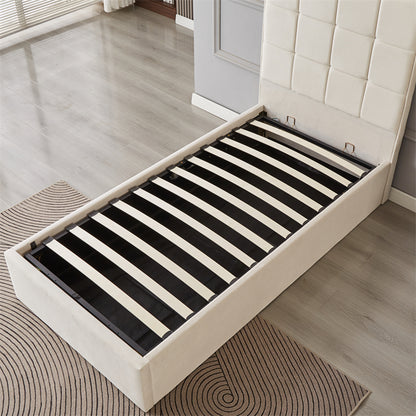 Cube Square Velvet Ottoman Storage Bed Frame with Gas Lift Storage