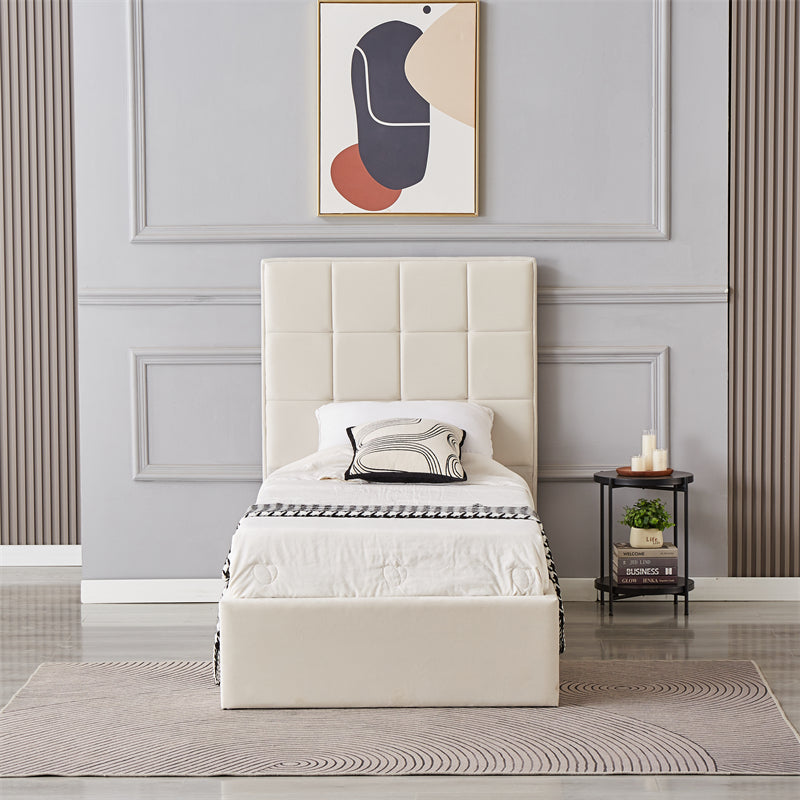 Cube Square Velvet Ottoman Storage Bed Frame with Gas Lift Storage