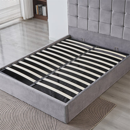 Cube Square Velvet Ottoman Storage Bed Frame with Gas Lift Storage