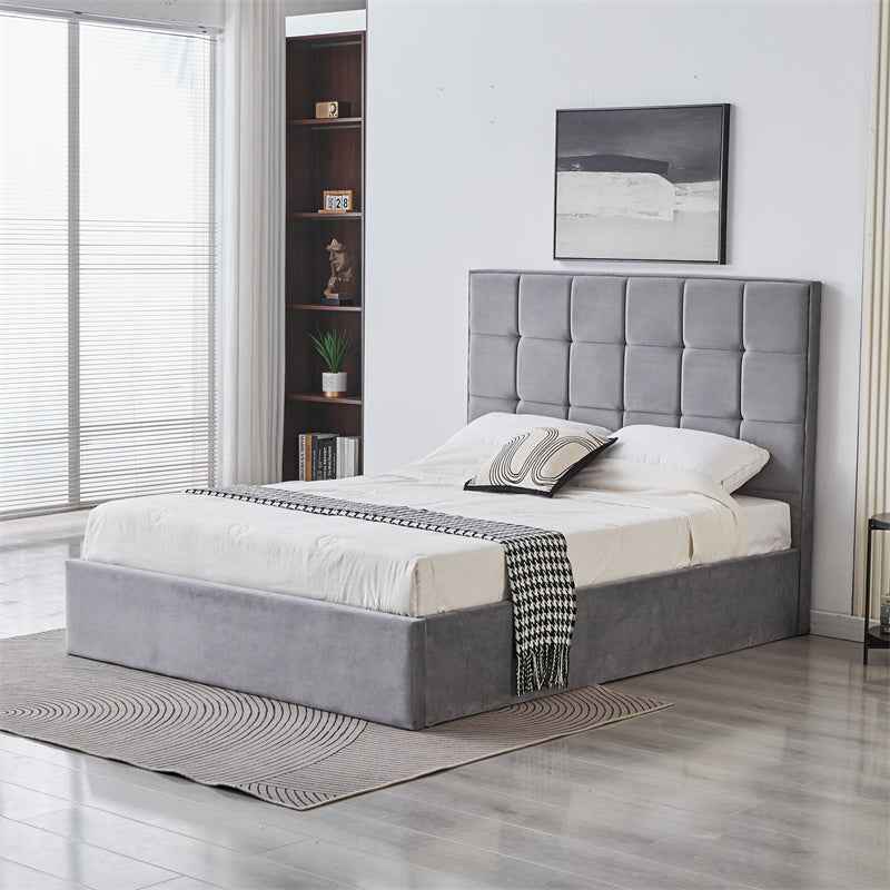 Cube Square Velvet Ottoman Storage Bed Frame with Gas Lift Storage
