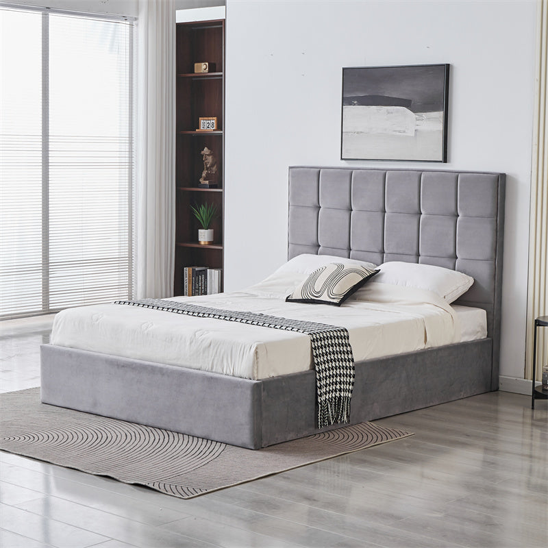 Cube Square Velvet Ottoman Storage Bed Frame with Gas Lift Storage